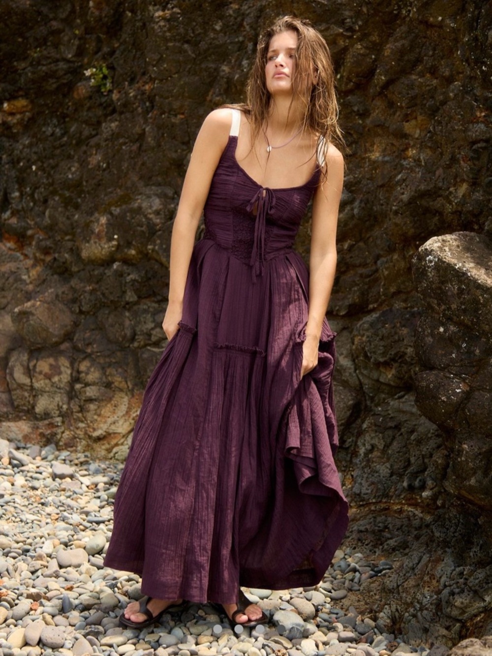 Bohemian Tiered Maxi Dress in Deep Plum